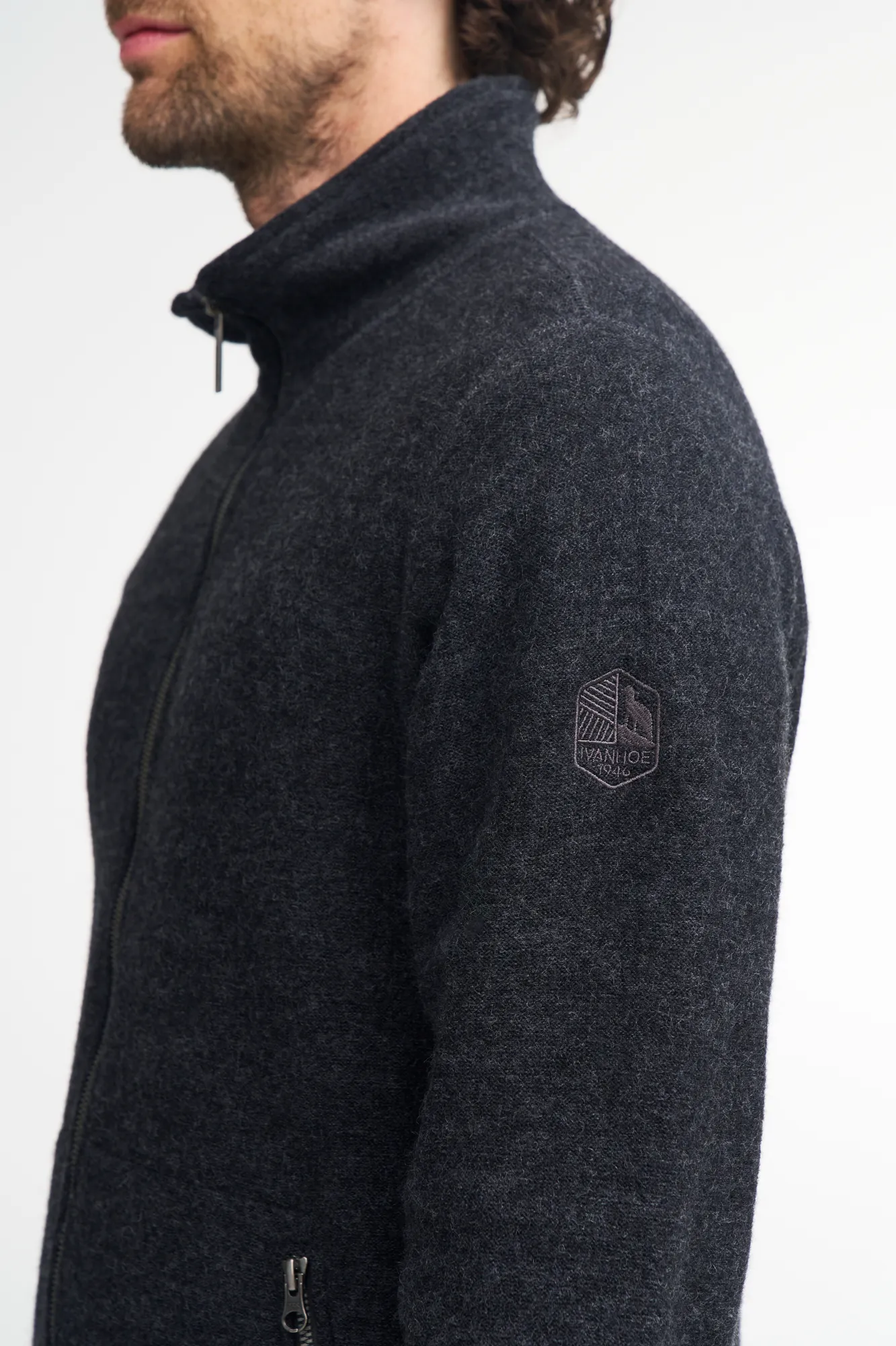 BRUNO FULL ZIP, 60% FILTAD ULL, 40% LYOCELL — LIGHT NAVY - Image 4