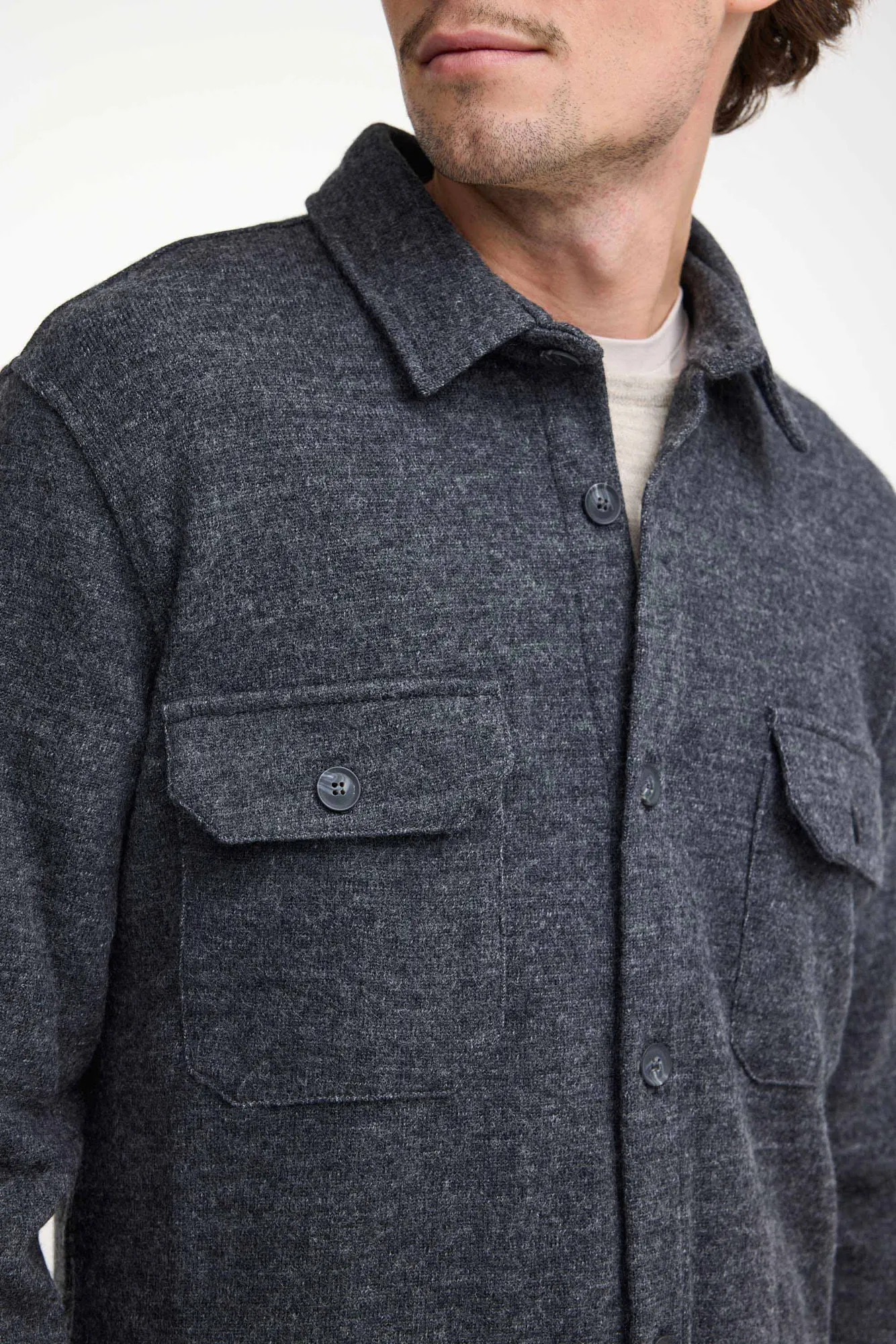GY GRIMSTORP, OVERSHIRT I 100% MERINOULL. — GRAPHITE MARL - Image 3