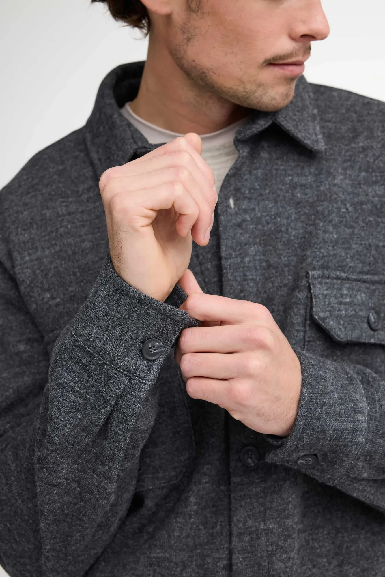 GY GRIMSTORP, OVERSHIRT I 100% MERINOULL. — GRAPHITE MARL - Image 4