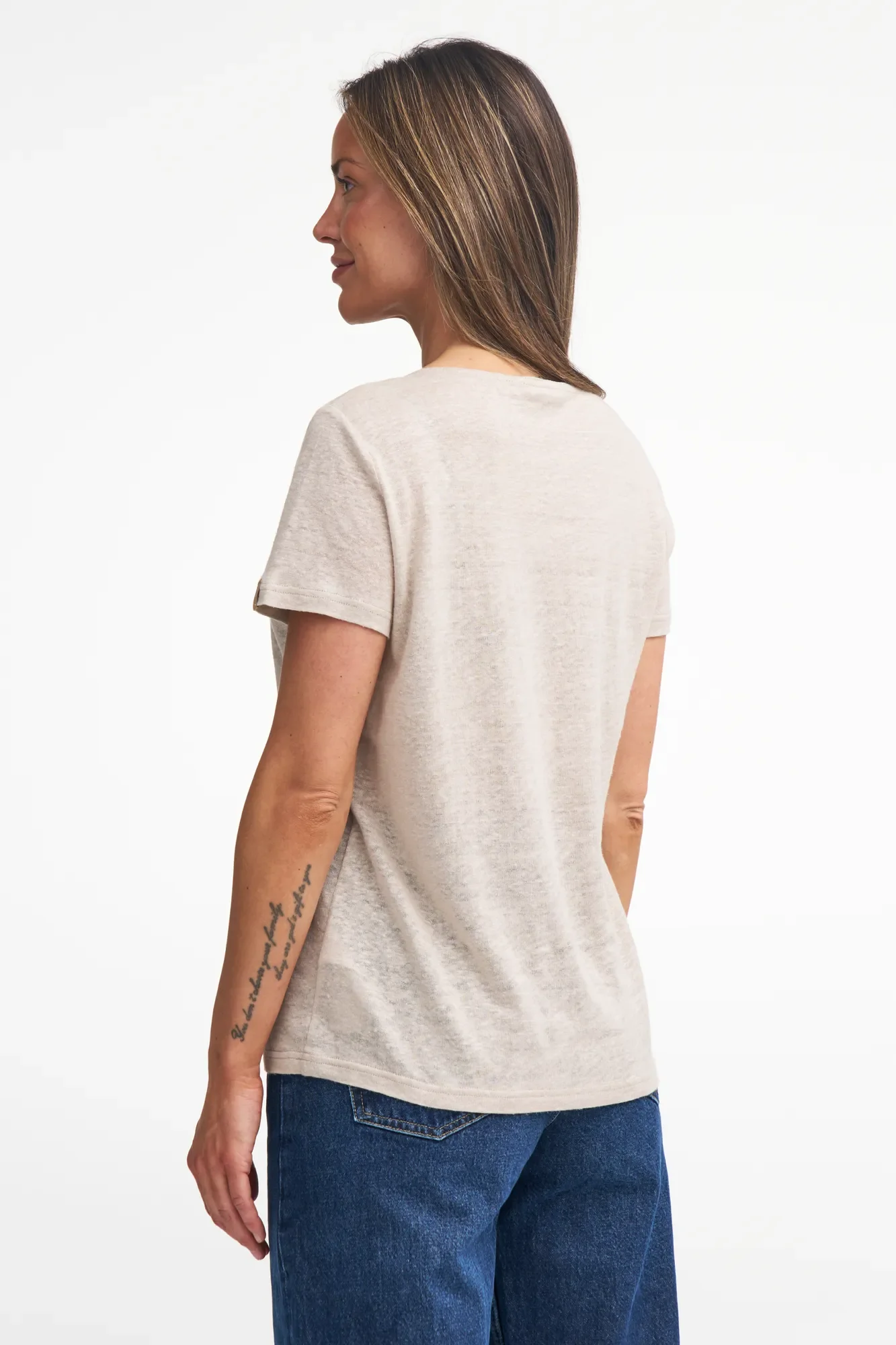GY LEILA T-SHIRT 100% LIN — DARK OLIVE - Image 3