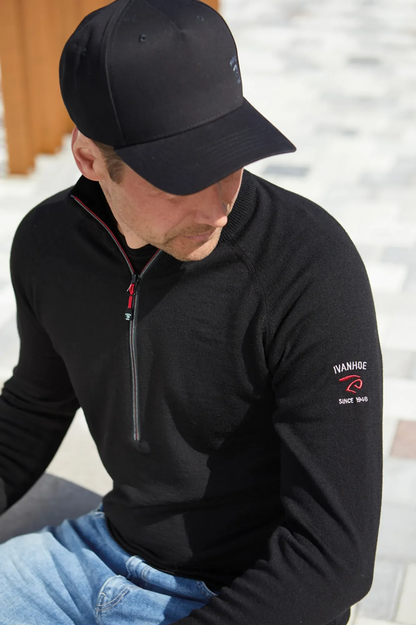 JOJJE HALF ZIP, 100% EXTRA FINE MERINOULL — BLACK - Image 2