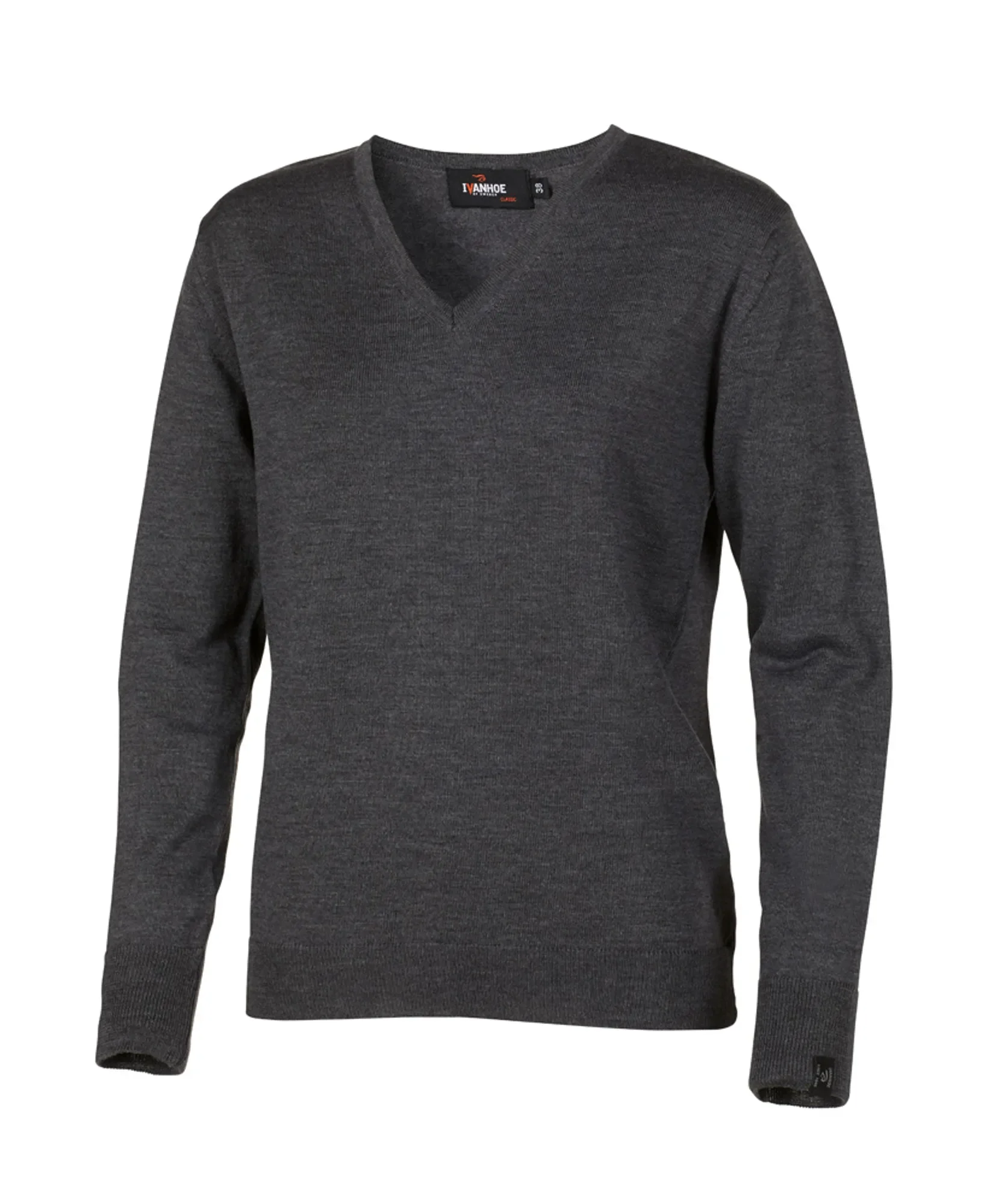 MERINO V-NECK FEMALE, 100% EXTRA FINE MERINOULL — GRAPHITE MARL - Image 4