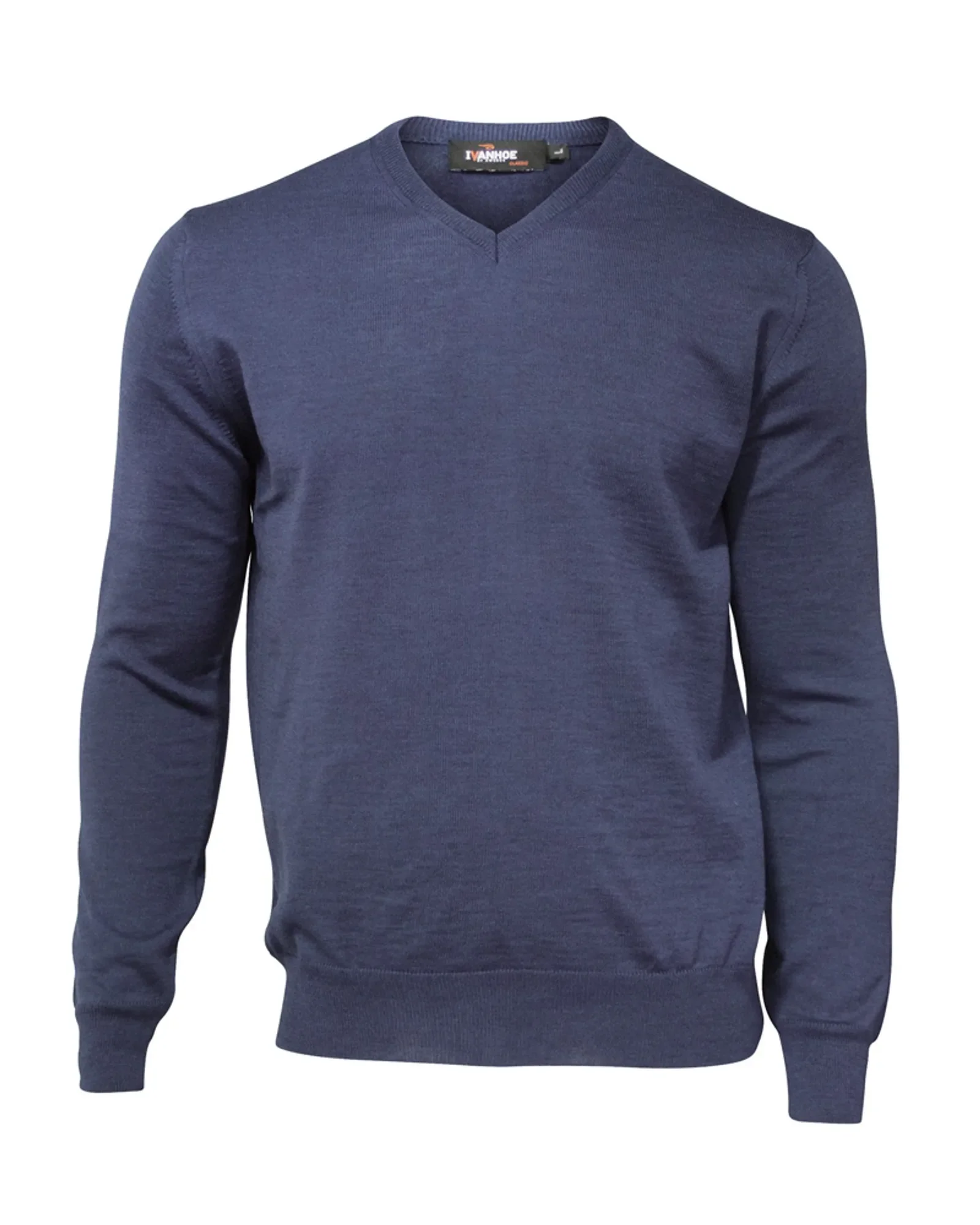 MERINO V-NECK MALE, 100% EXTRA FINE MERINOULL — STEELBLUE - Image 4