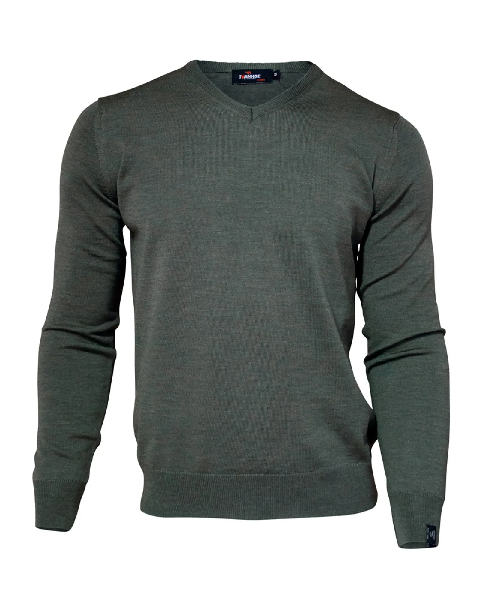 MERINO V-NECK MALE, 100% EXTRA FINE MERINOULL — RIFLE GREEN - Image 4