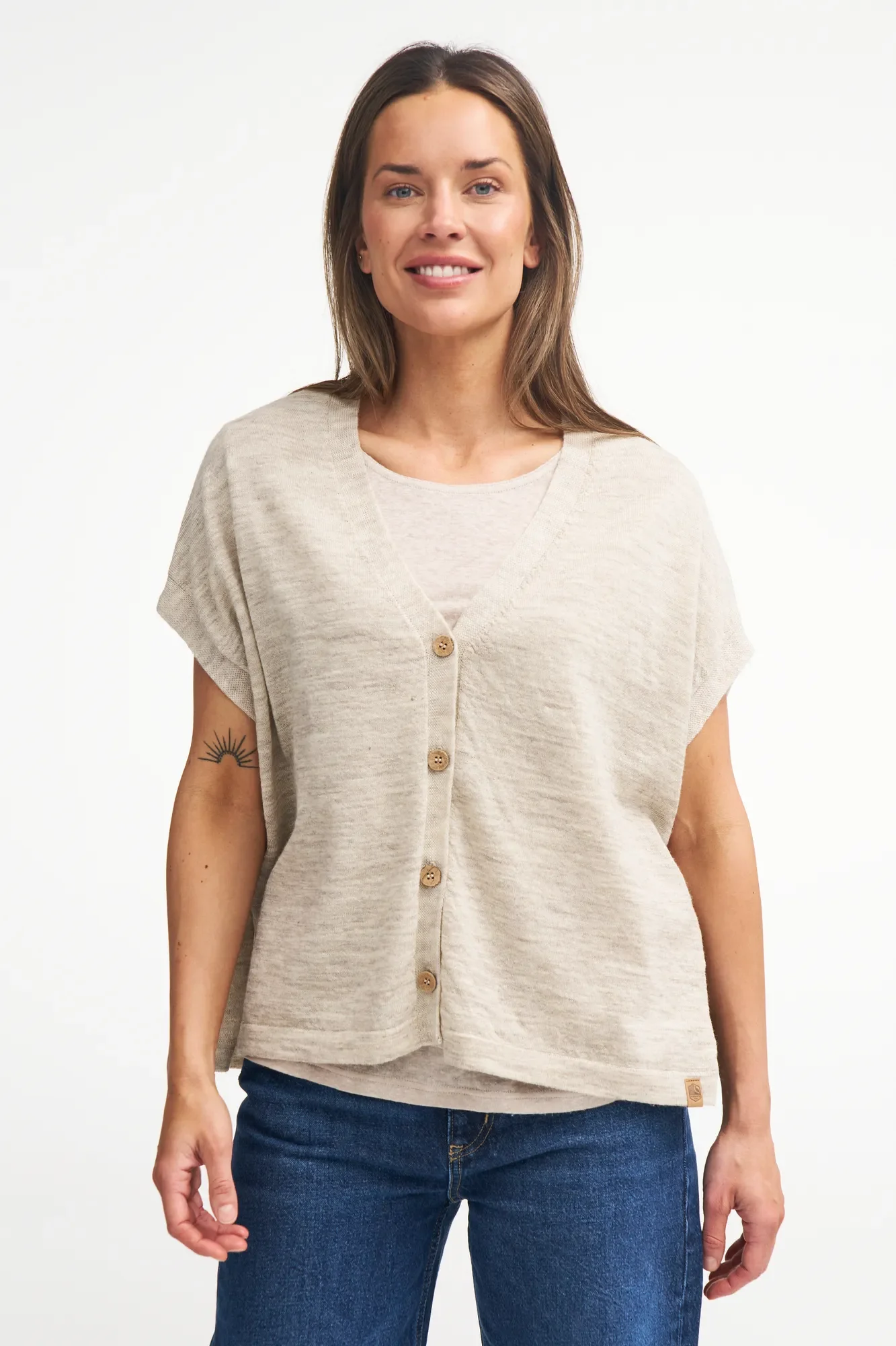 NLS POPPY PONCHO, 100% OFÄRGAD ULL — NUTMEG - Image 3