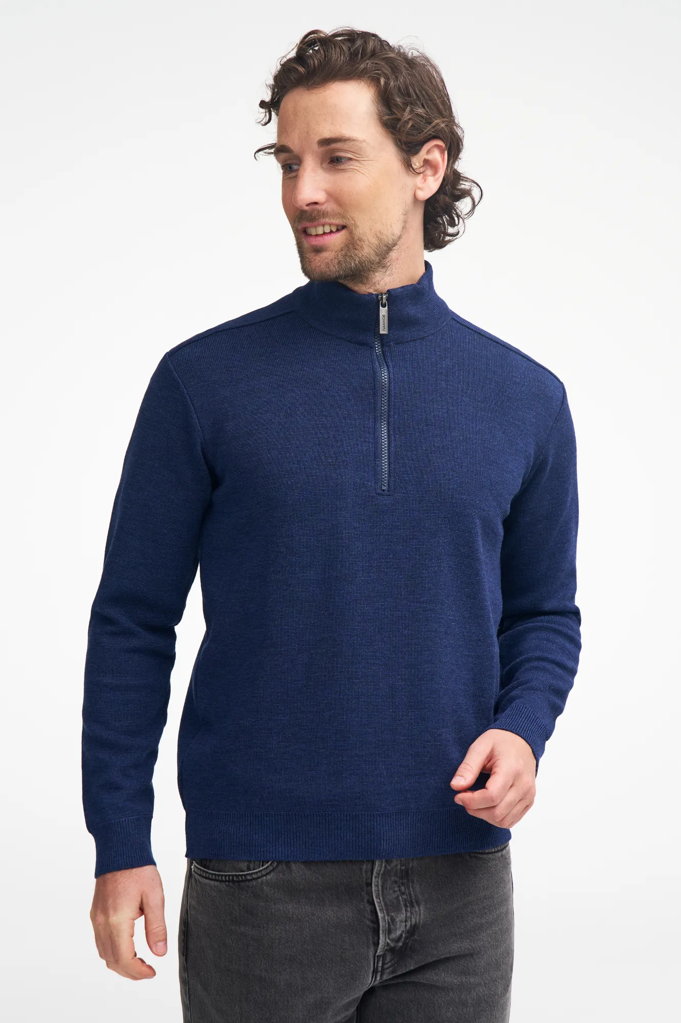 RUBEN HALF ZIP, 100% FINE MERINOULL — NAVY - Image 2